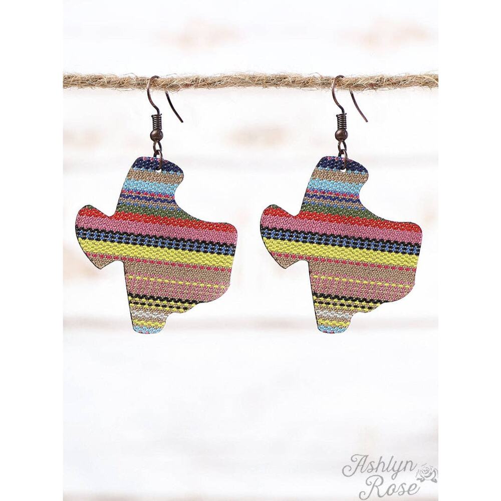 Yellow Pink Blue Serape Texas Western Woven Dangle Earrings